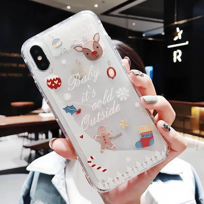 TPU iPhone case with snowflake and sand Christmas pattern, anti-fall design for Apple models 6-11