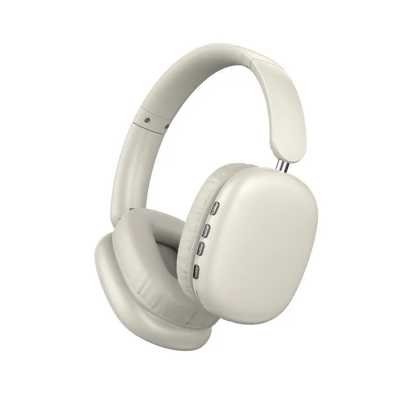 Bluetooth wireless head-mounted sports headphones with leather ear cushions in black and grey