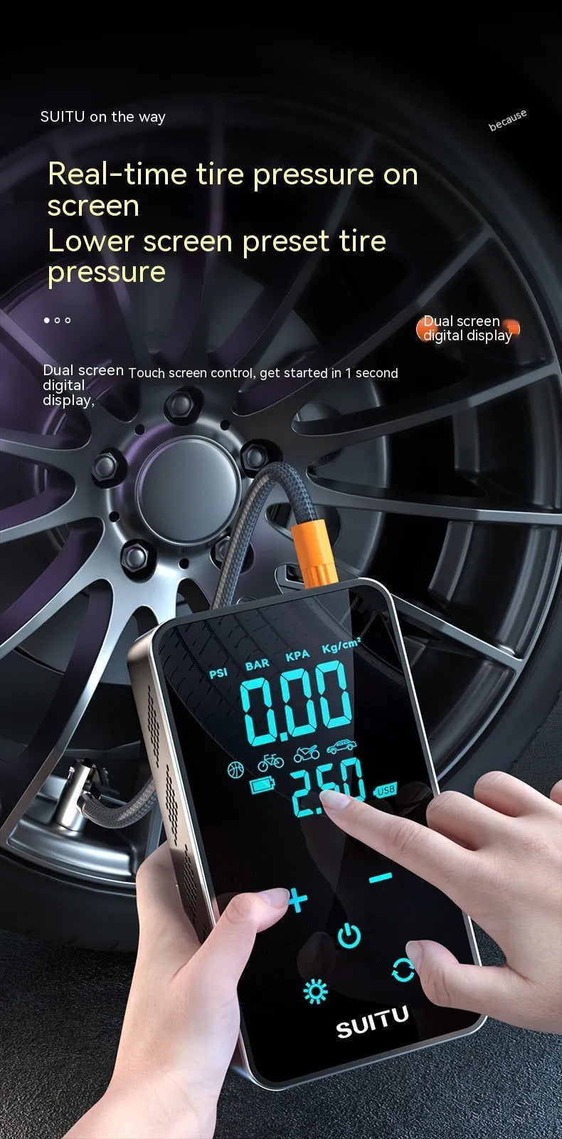 ST-9616C wireless portable car tyre pressure air pump with LCD screen display