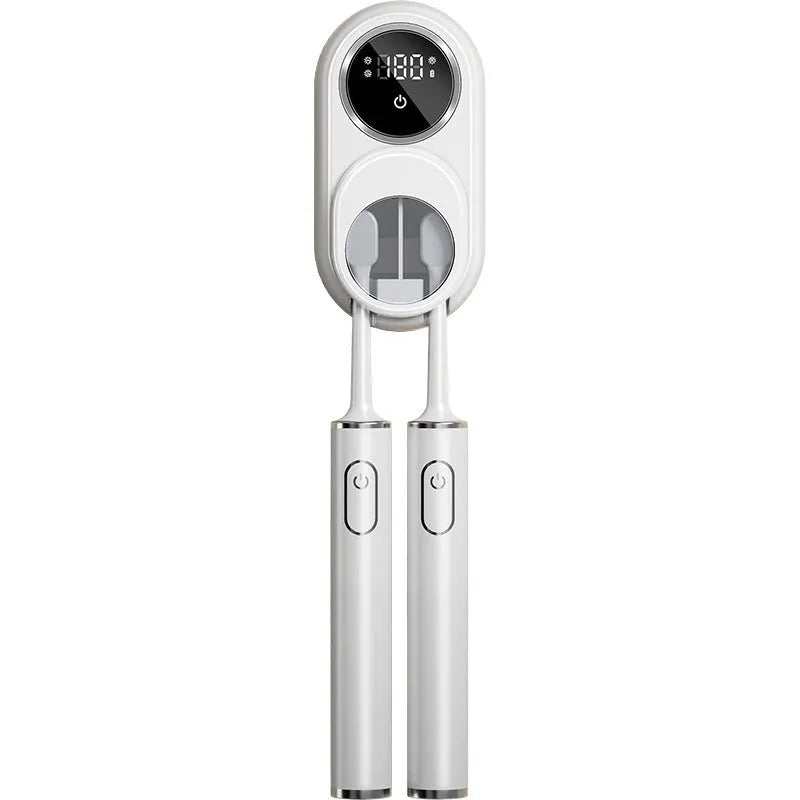 White intelligent electric wall-mounted rack for sterilising and drying towels.
