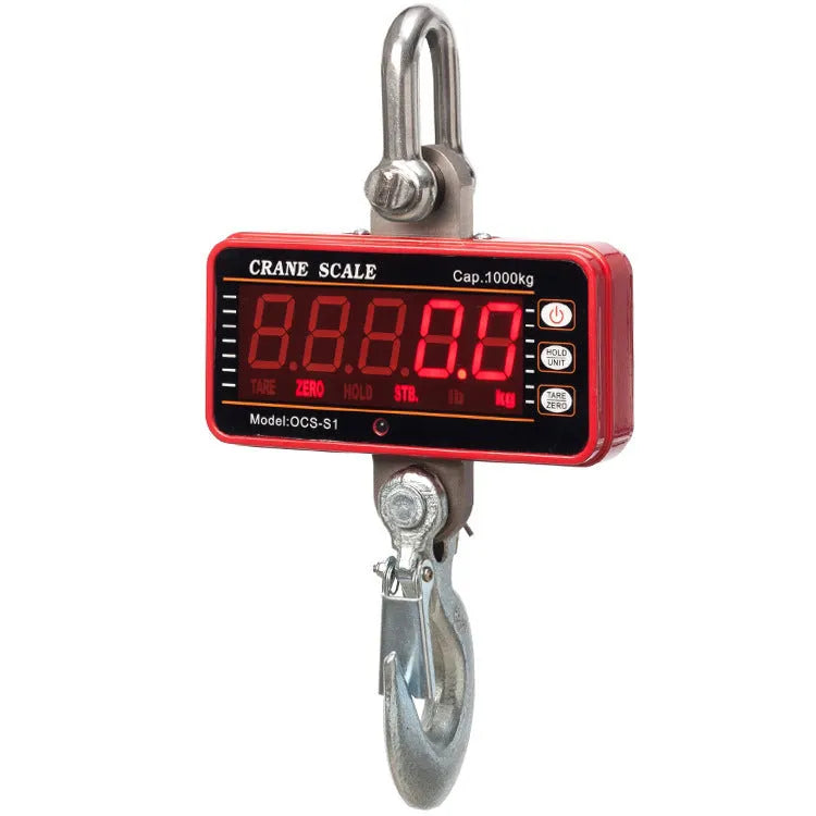 Orange electronic crane scale with digital display, shown with a 500kg capacity rating.