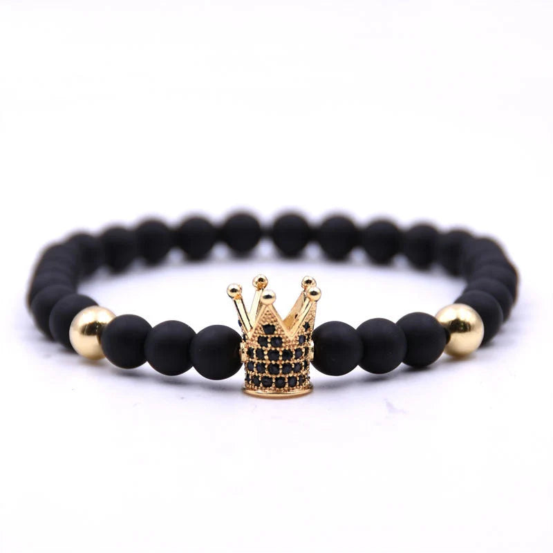 Micro-inlaid crown bracelet with copper bead and zircon detailing in various colours
