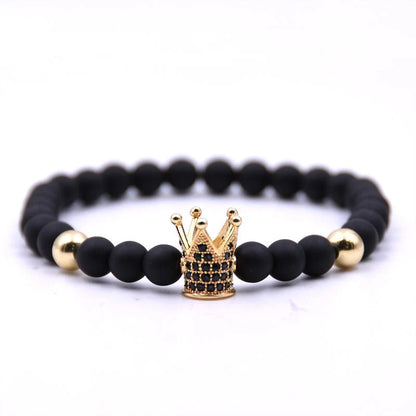 Micro-inlaid crown bracelet with copper bead and zircon detailing in various colours