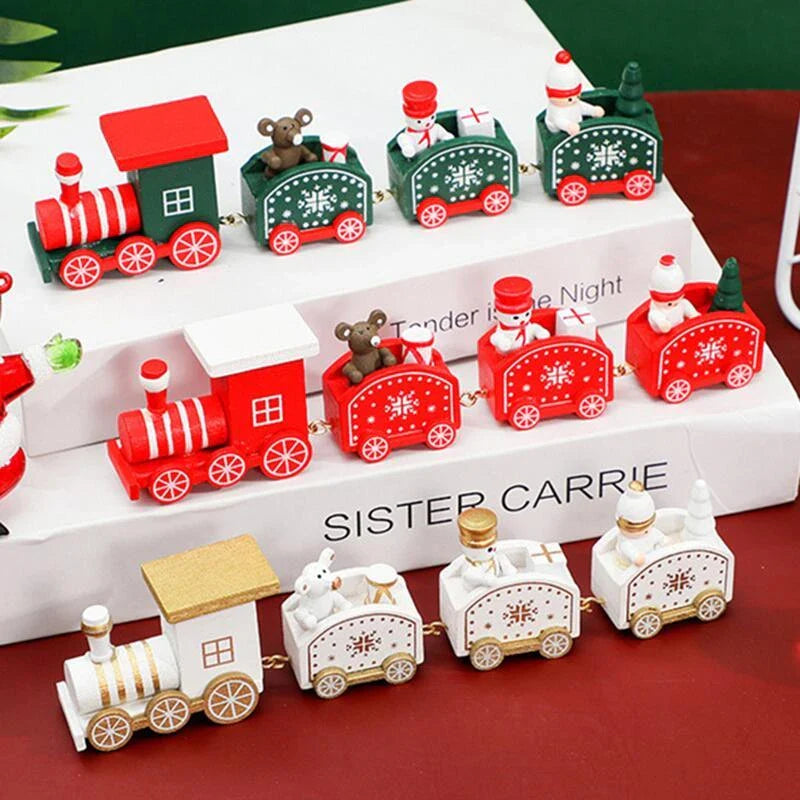 Wooden Christmas train set in various colours for festive decor