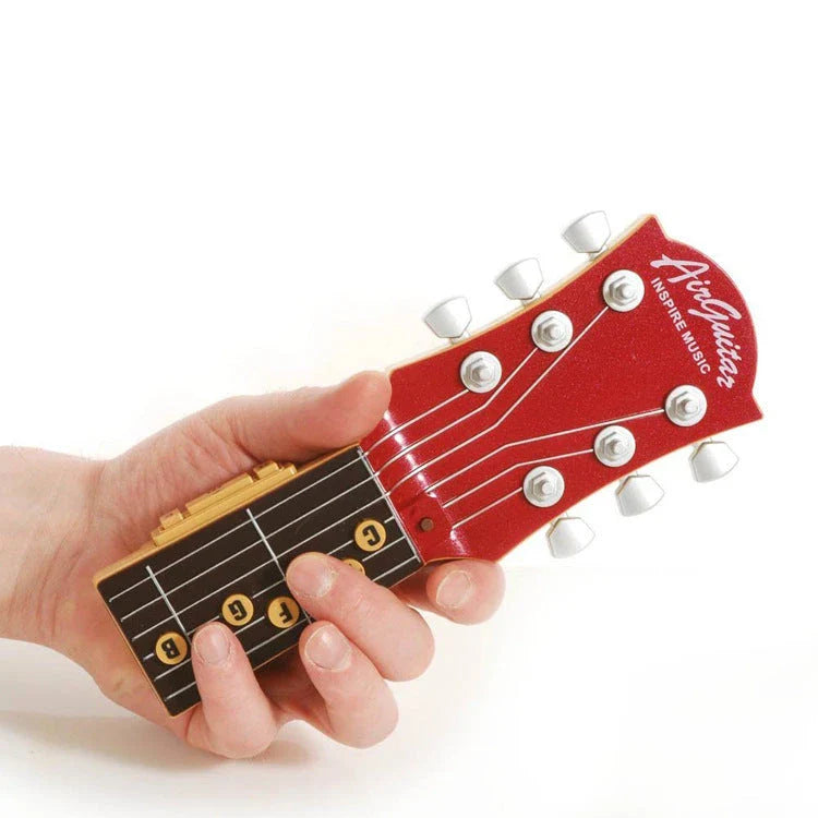 Compact infrared electronic guitar with chord buttons and tilt sensor in red, blue, or black