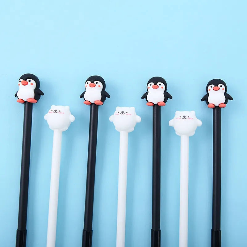 Korean cartoon penguin silicone gel pen with 0.5mm black refill in peacock blue and black colours