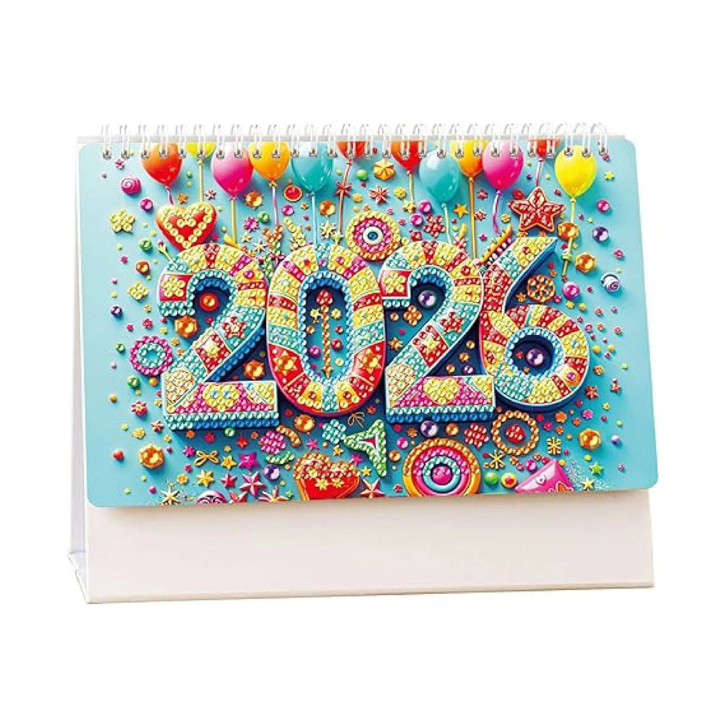 Cartoon desk calendar with stick-on crystals diamond painting on white card, frameless design, style options TL001-TL004