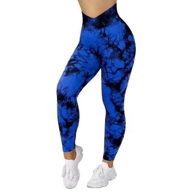 Women's seamless tie dye leggings with push-up design for fitness and yoga