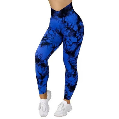 Women's seamless tie dye leggings with push-up design for fitness and yoga