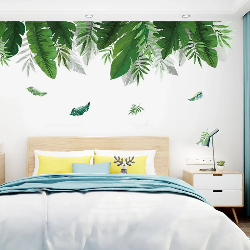 Nordic Green Plants Wall Sticker for bedroom decoration, waterproof and easy to apply