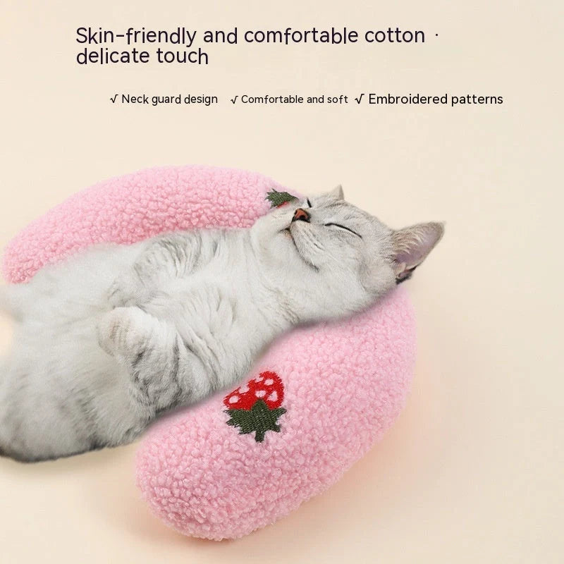 U-Shaped Pet Pillow for cats and small dogs in various colors, supporting vertebra and enhancing sleep