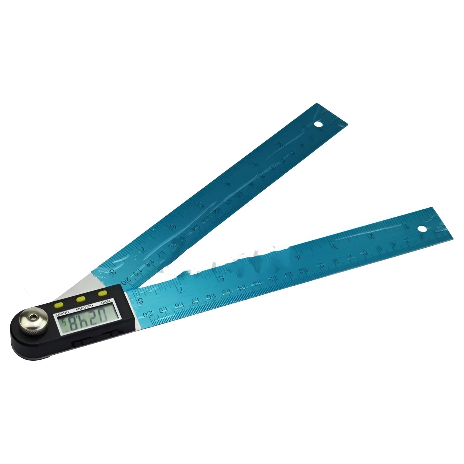 Stainless steel digital angle ruler and protractor with 0-360 degree display on black background