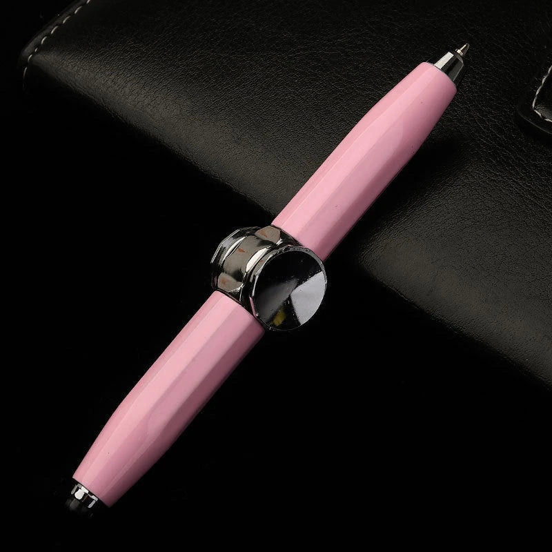 A metal ballpoint pen with a gyro spinner mechanism and LED light, offering a unique spinning and writing experience for office, school, and personal use.