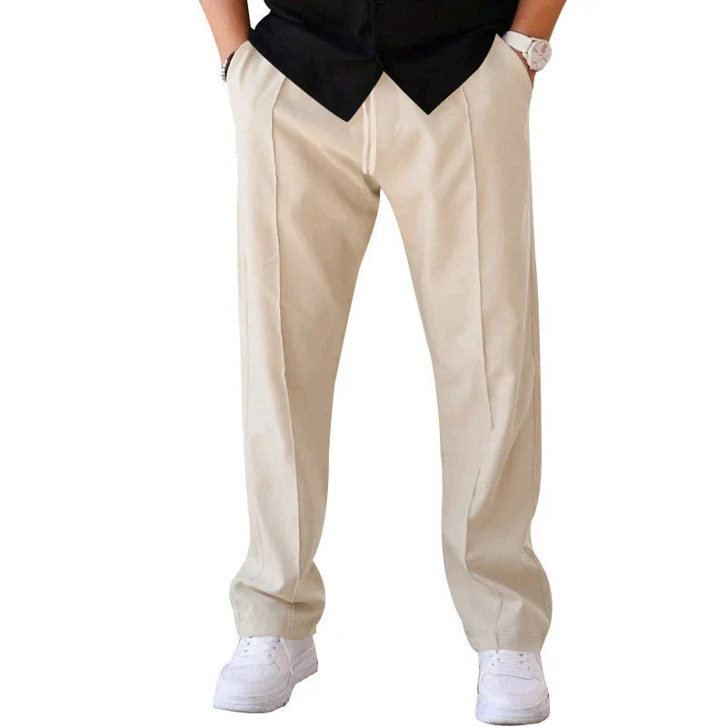 Men's drawstring waist casual pants in a variety of colors featuring a unique bright line design