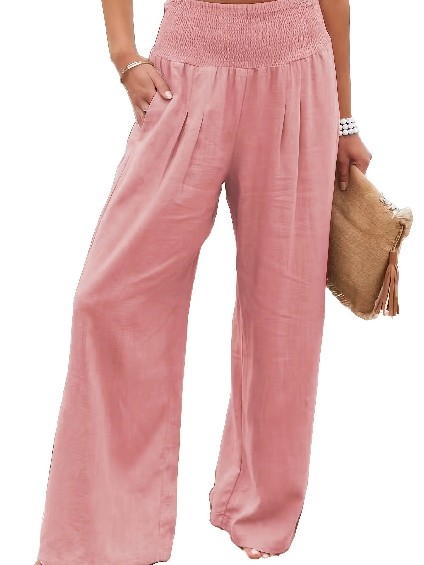 Women's wide leg cotton linen trousers in various colours