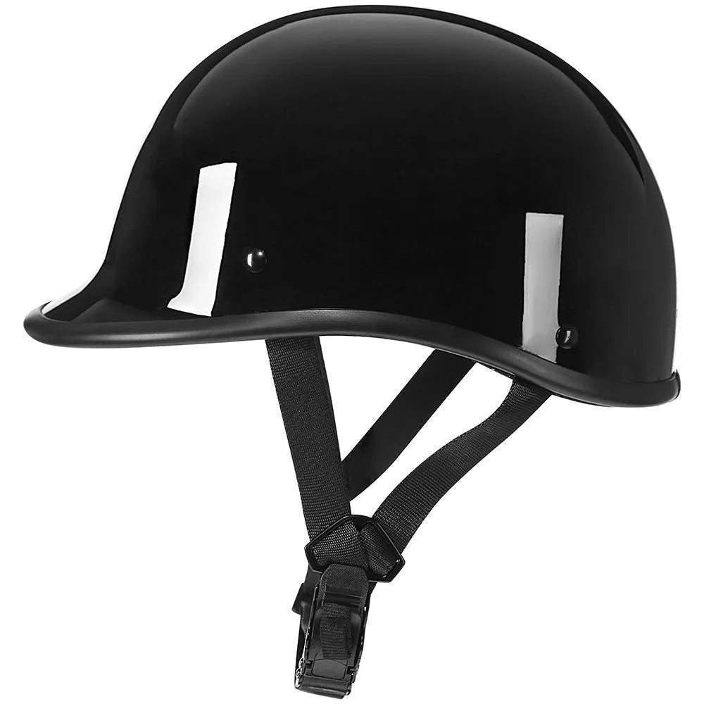 Retro style full face ABS motorcycle helmet shown in matte black finish on a stand.