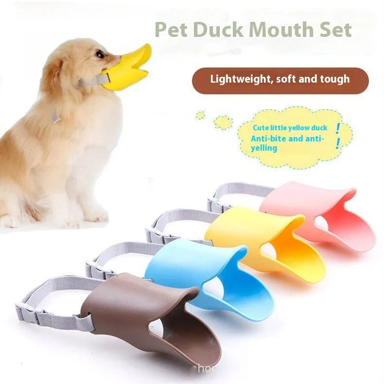 Dog mouth cover duckbilled silicone sleeve in yellow for small to medium dogs, sizes S M L