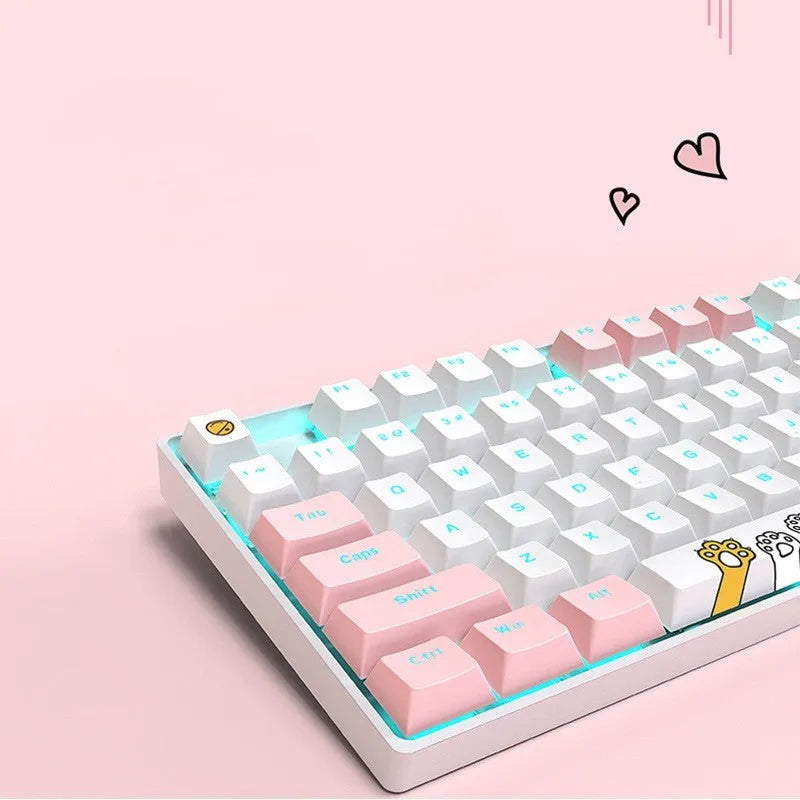 TK916 87-key green shaft RGB mechanical keyboard with metal panel and USB cable, white and pink colour