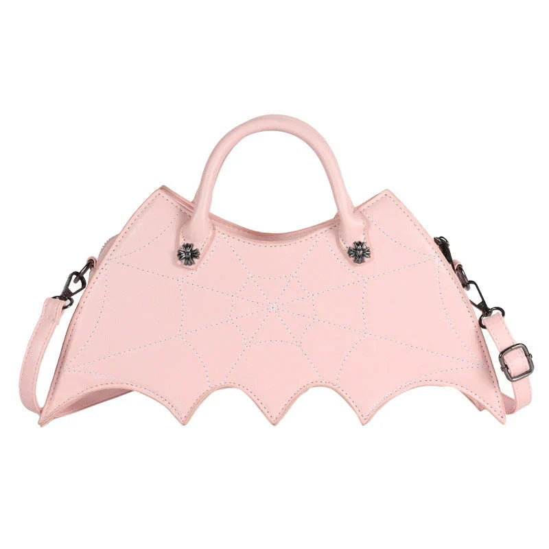 A stylish PU leather shoulder bag with a unique spider web and Batgirl-inspired design, available in a variety of vibrant colors.