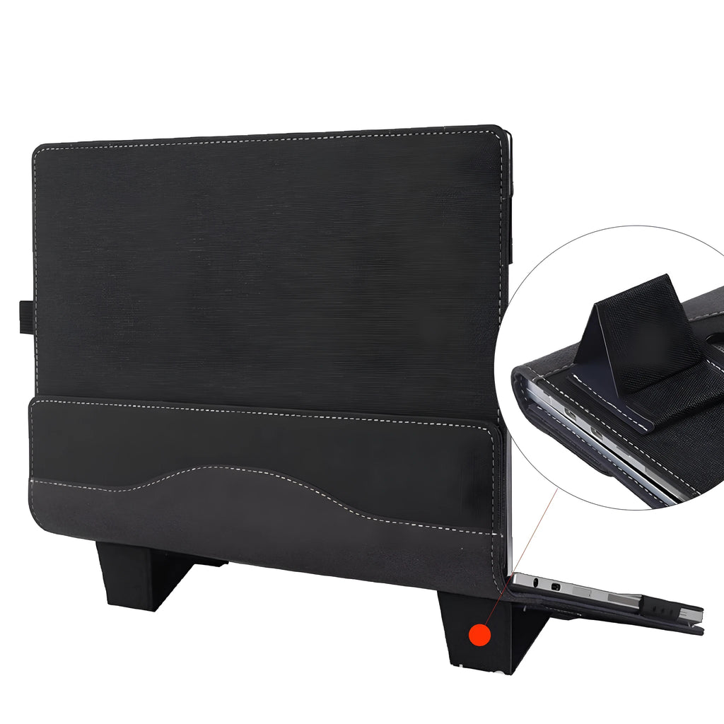 Black imitation leather protective sleeve for Microsoft Surface Laptop 6 with bracket design