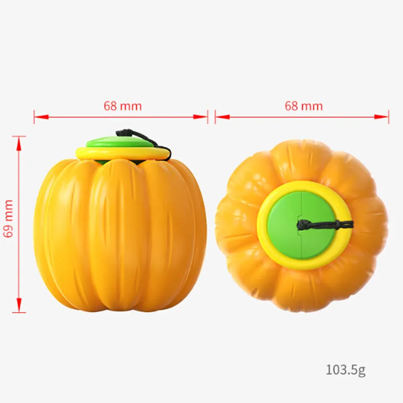 Green, orange, and yellow 69mm Halloween pumpkin dog training ball with squeaker