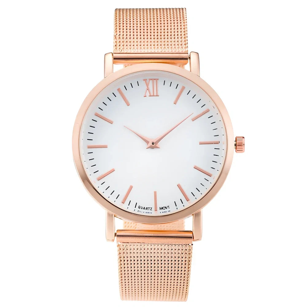 Vansvar women's quartz watch with black marble dial, silver mesh steel band, 3.9 cm diameter, slim 0.9 cm thick for casual wear