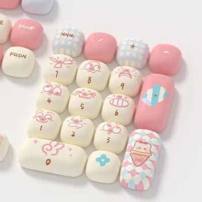 Full set of cartoon pig party themed sublimation keycaps for mechanical keyboards