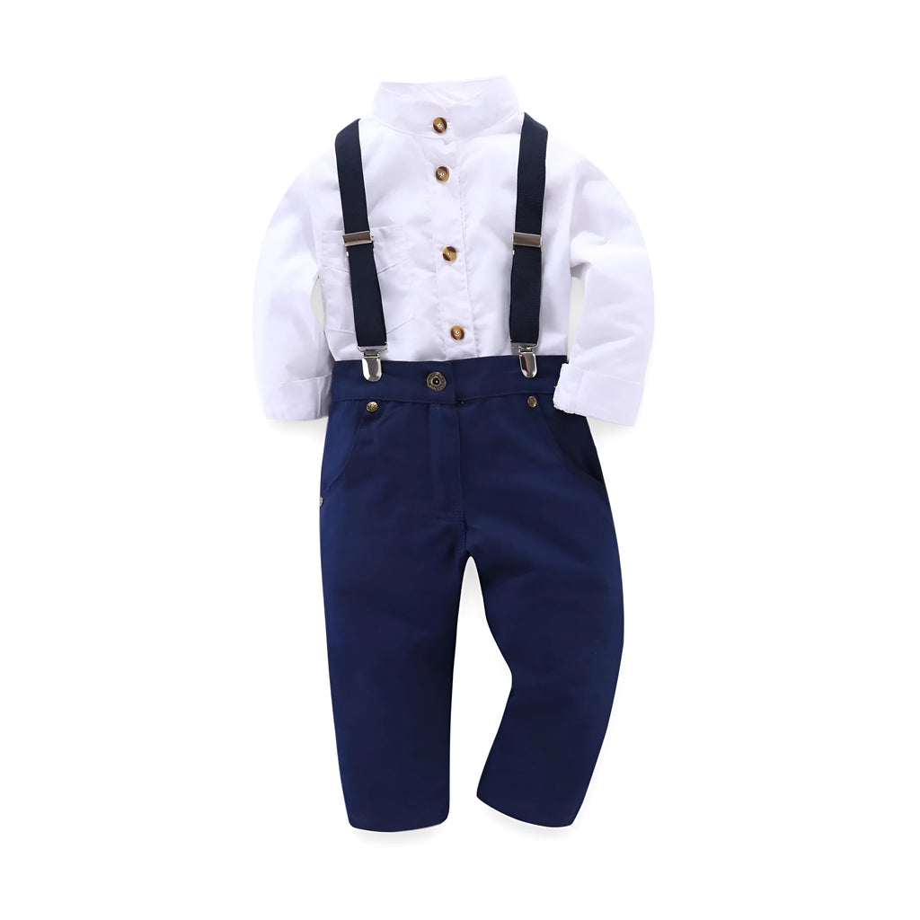 Boys blue European-style suit with height sizing from 90cm to 130cm
