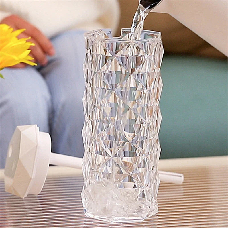 Crystal Lamp Humidifier with Soothing Mist, Color-Changing Ambient Lighting, and Elegant Rose Design