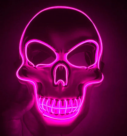 Spooky Halloween skeleton mask with glowing LED lights in various color options