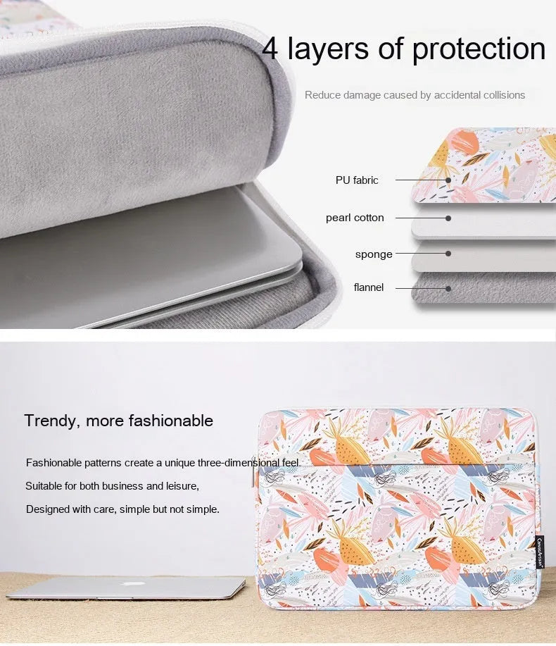 White PU leather waterproof laptop inner sleeve for 14-inch computers.