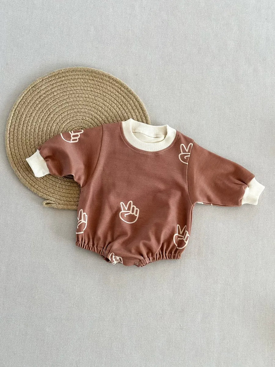 Baby cotton long-sleeved jumpsuit oyster colour neutral style suitable for 0-24 months
