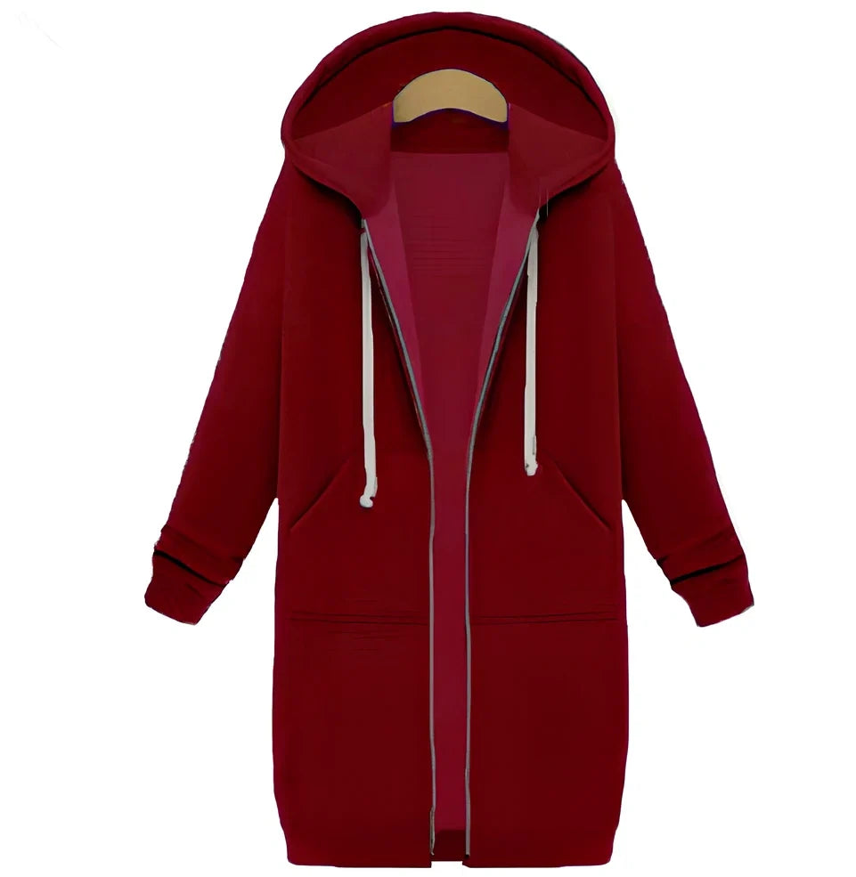 Women's hooded long-sleeved zipper jacket in army green, full length 106cm, 650g broadcloth for winter wear sizes S-5XL