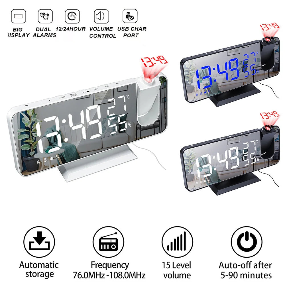 Multifunctional radio projection alarm clock with LED display and USB port
