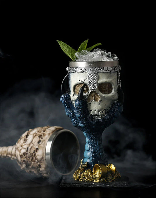 Spooky Skull Goblet - Unique 3D skull-designed resin and stainless steel drinking vessel for Halloween and everyday use