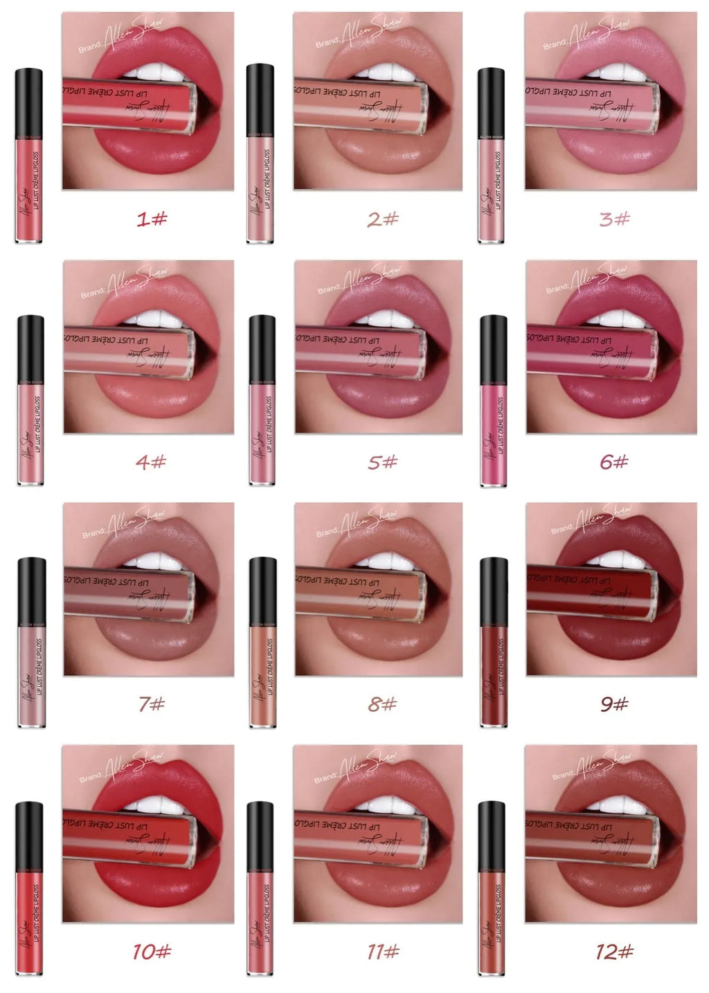 Silky Cream Texture Lip Gloss for Daily Use Lip Glaze Lipstick Cross-Border Exclusive 12 Colour Options Set Mineral Ingredients Three-Year Shelf Life Non-Import Cosmetic