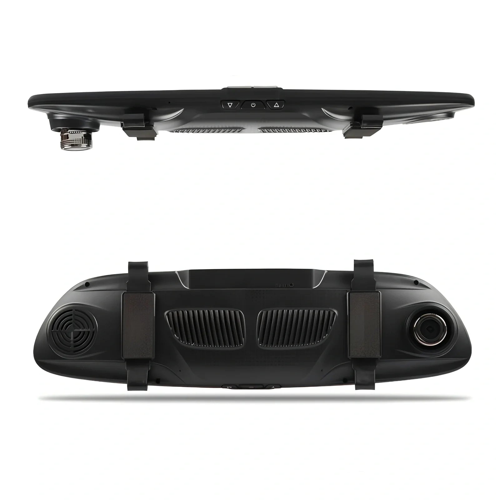 V37 7-inch screen driving recorder mounted on car windscreen showing 1080P footage playback