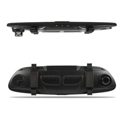 V37 7-inch screen driving recorder mounted on car windscreen showing 1080P footage playback