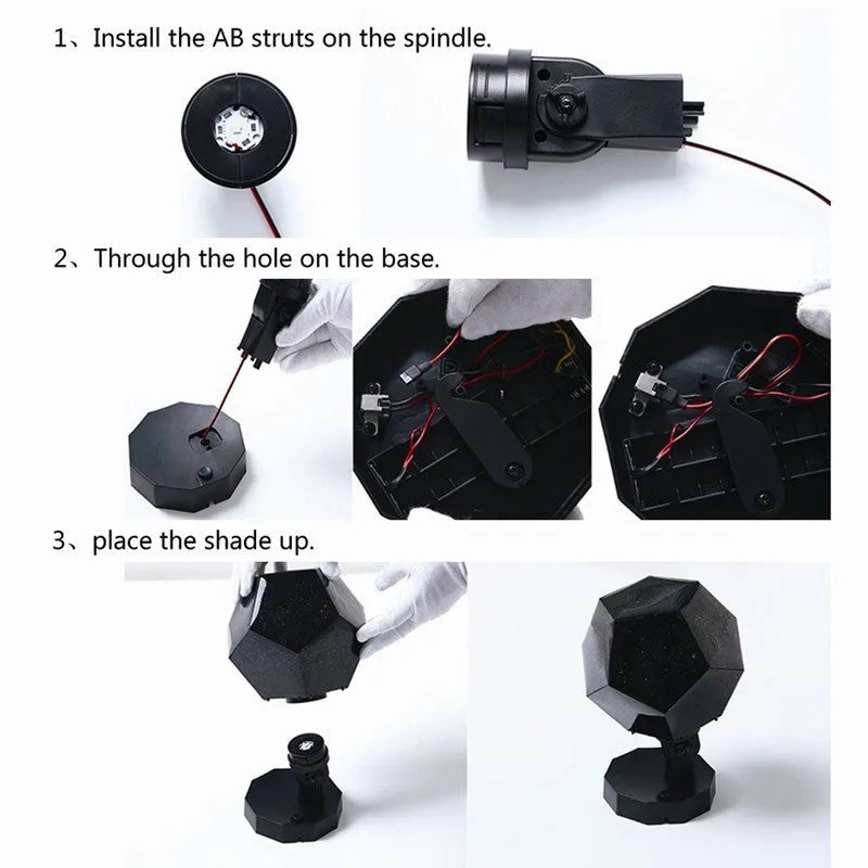LED starry sky projector night light showing constellation projection on bedroom ceiling with remote control