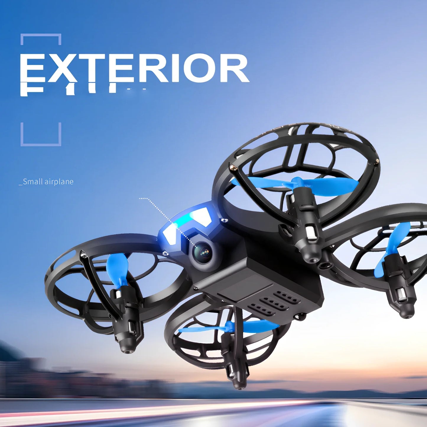 Blue V8 mini RC drone with gesture sensor, HD camera, altitude hold, size under 30cm, orange variant available