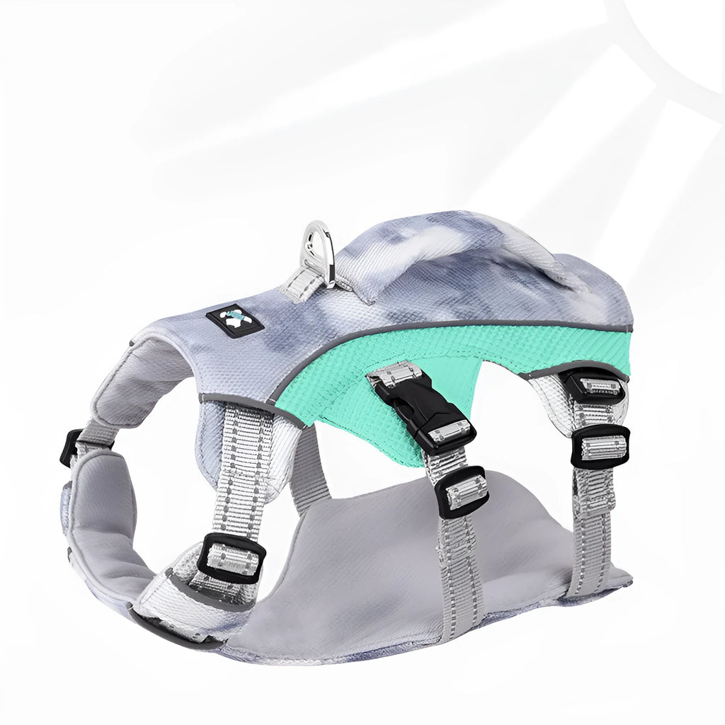 Reflective lightweight blue pet cooling chest strap harness for dogs