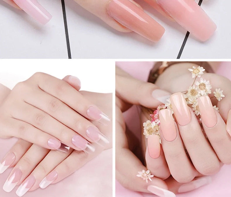 100-piece crystal transparent false nail set with solid-state extension glue and multiple sizing options