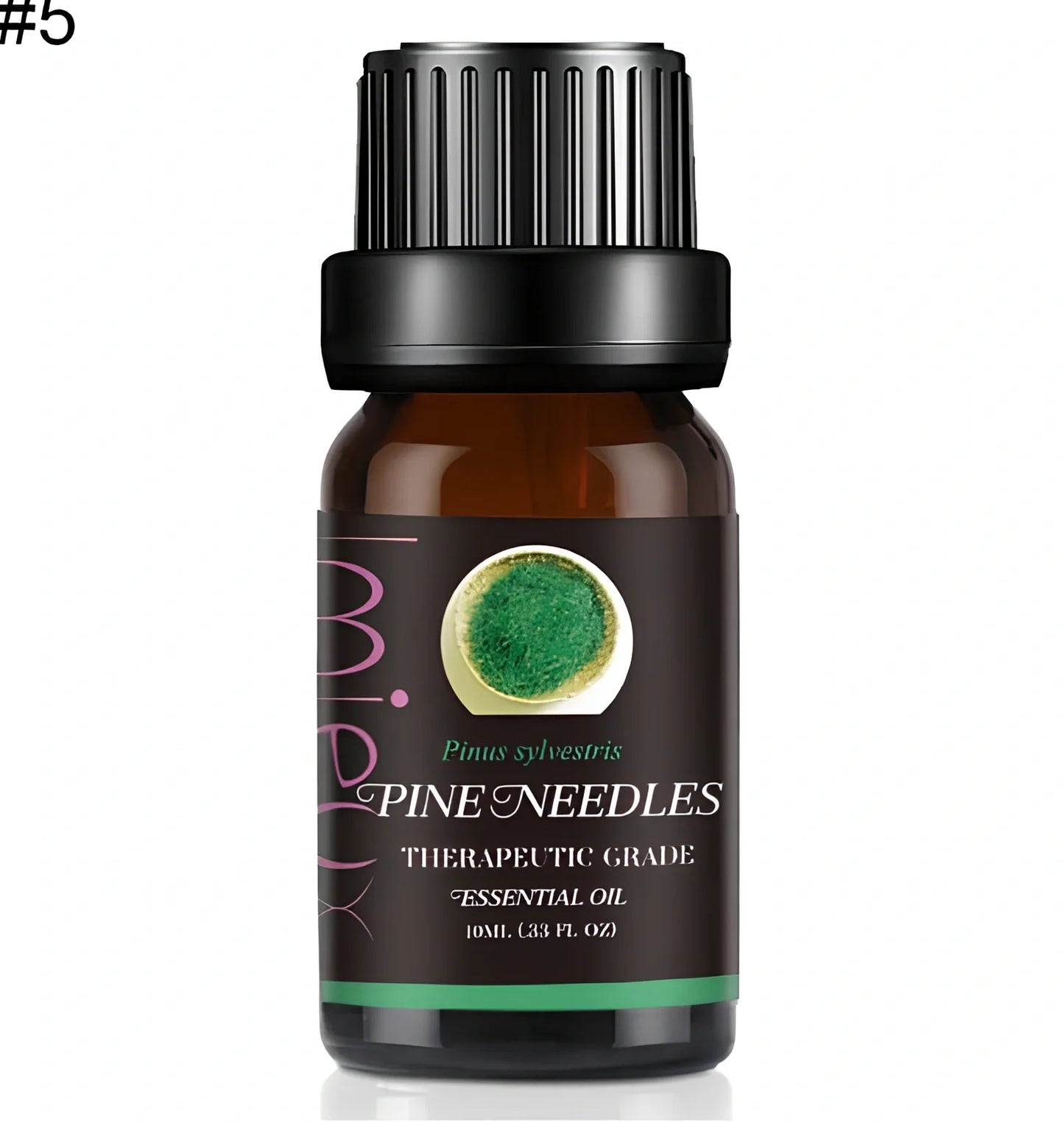 10ml dark glass bottle of therapeutic essential oil blend with lavender, citrus, and mint oils