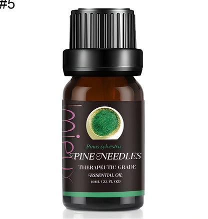 10ml dark glass bottle of therapeutic essential oil blend with lavender, citrus, and mint oils