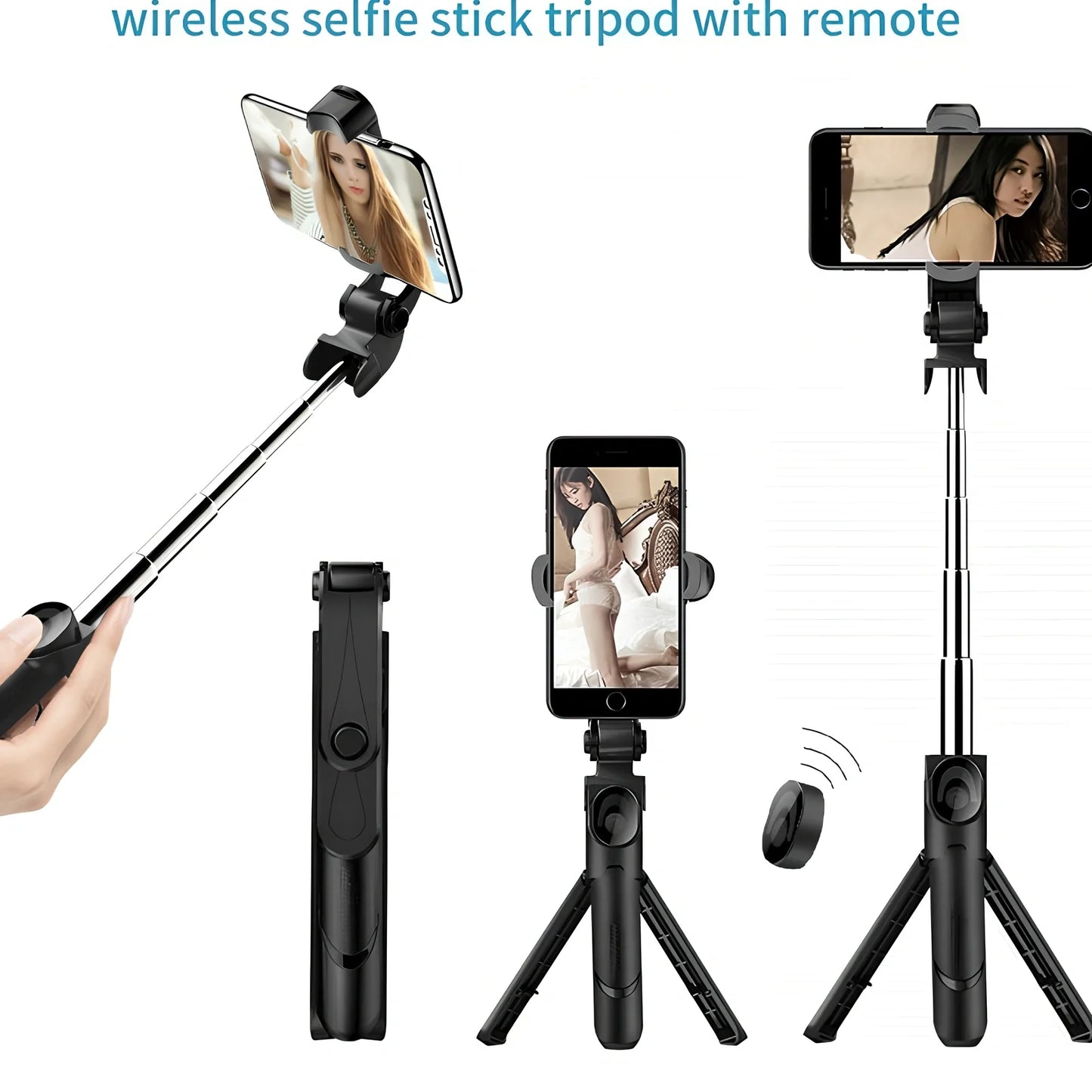 Bluetooth selfie stick with remote control extended to 100cm holding smartphone