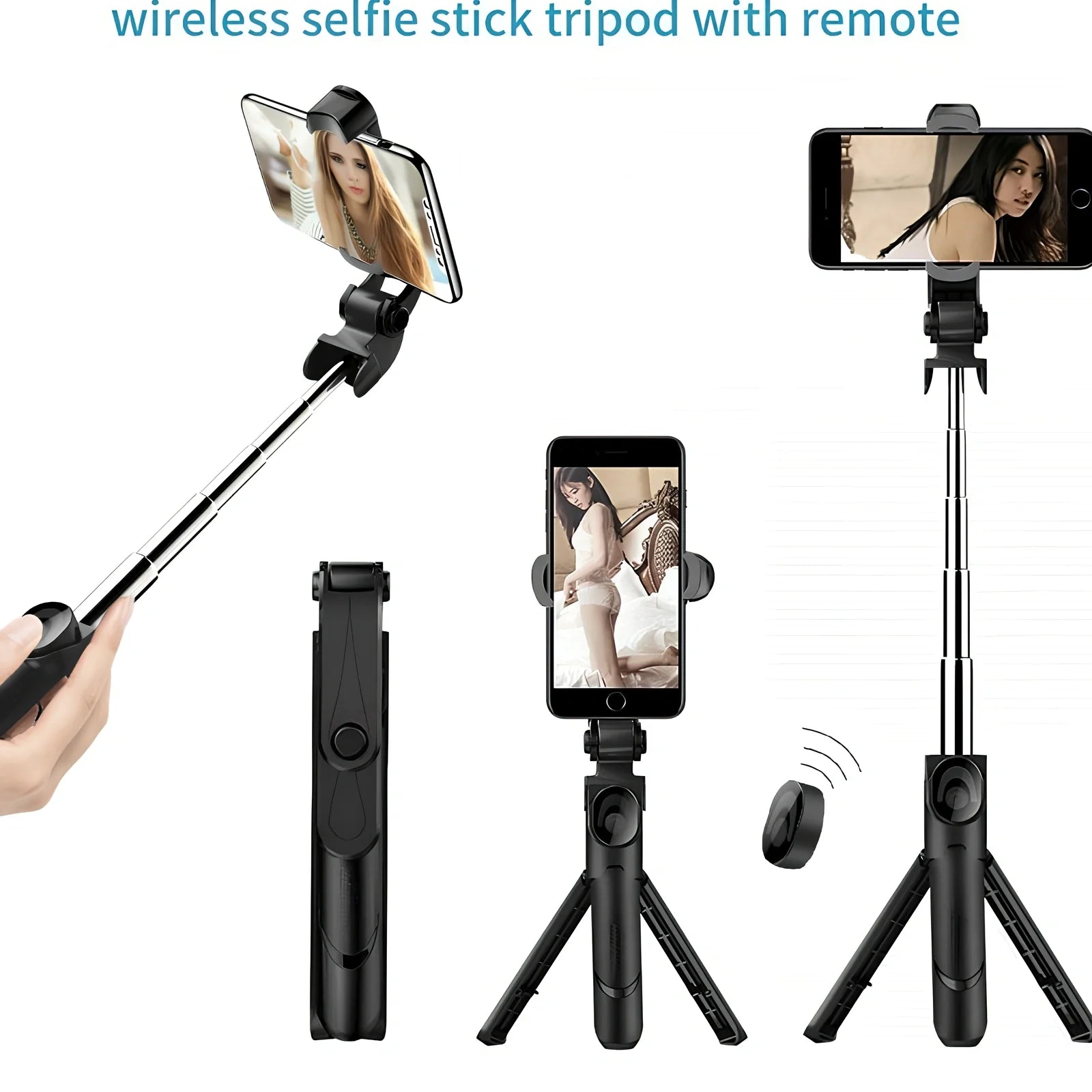 Bluetooth selfie stick with remote control extended to 100cm holding smartphone