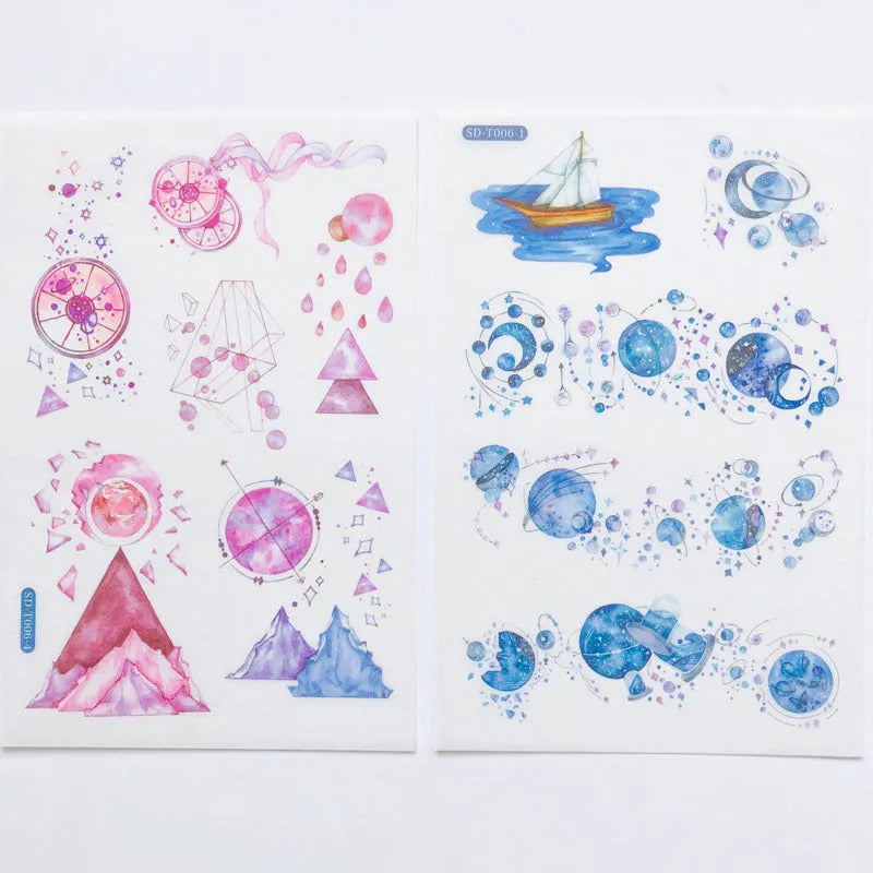 Japanese paper decorative sticker set with Fantasy stars design measuring 10.5 by 14.1 centimetres
