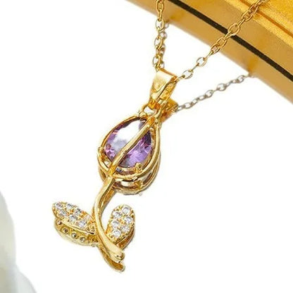 Zircon Tulip necklace for women with adjustable 41-50cm chain and electroplated non-fading finish
