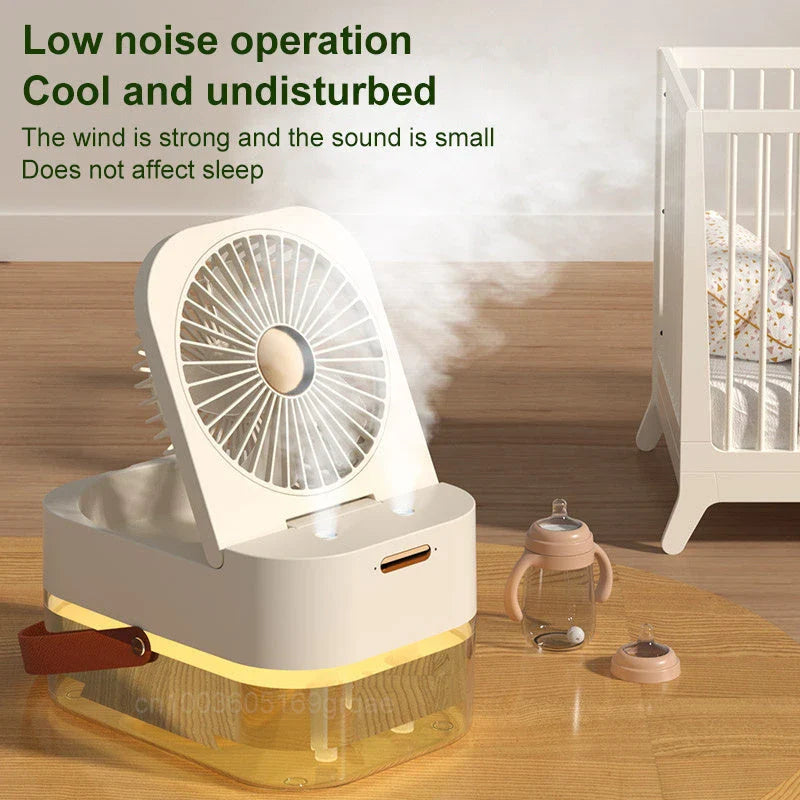 Versatile 3-in-1 device with humidifier, cooling fan, and night light for optimal summer comfort and convenience