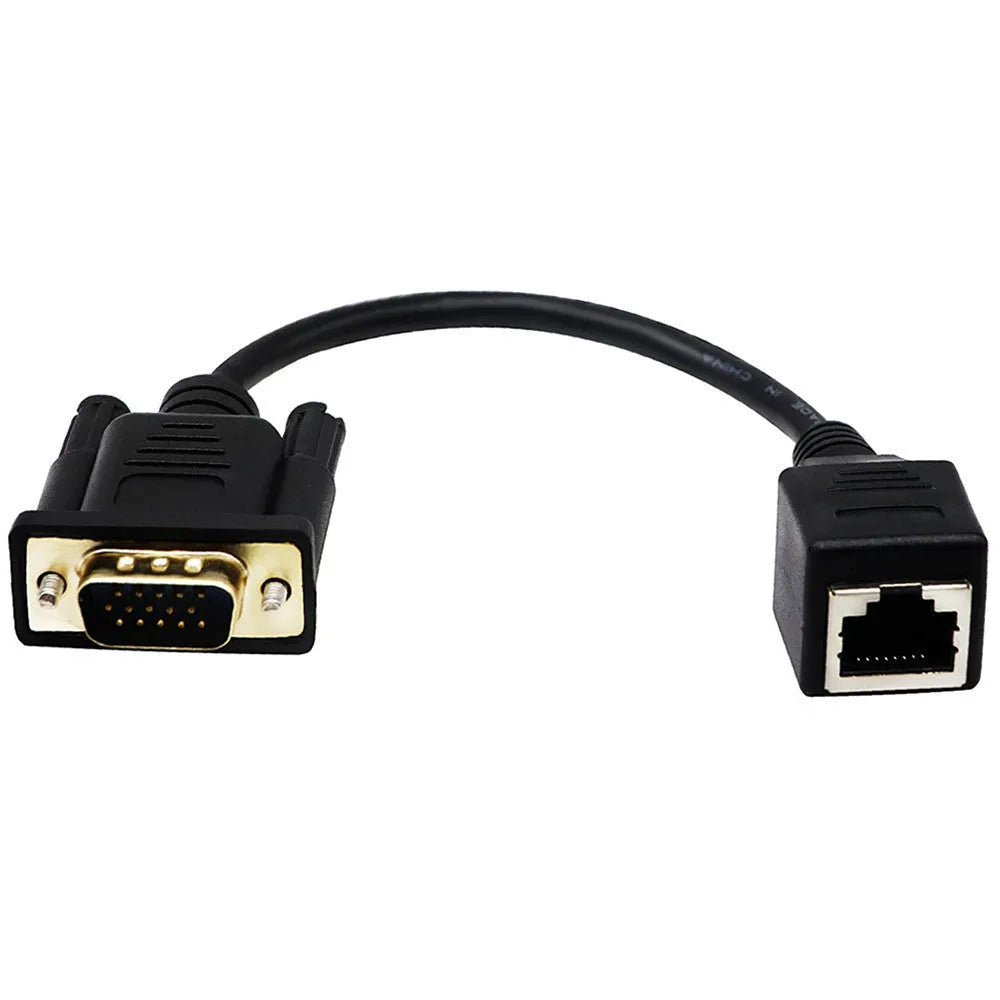 VGA adapter cable with RJ-45 interface, male to female connectors for signal transmission